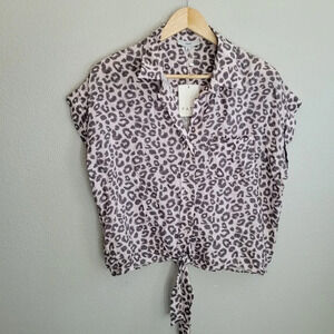 Fate Womens Button-Up Top Size M Multicolor Leopard Print 100% Rayon Tie NEW